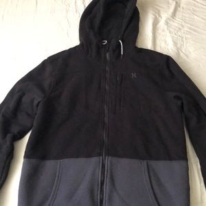 Black Hurley zip-up sweatshirt. Fur lined